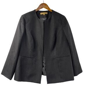 Nipon Boutique Black Rhinestone Blazer Jacket 14W Designer Party Cocktail